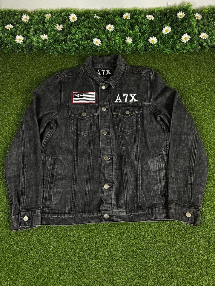 A7X Avenged Sevenfold Denim Jacket Skull Wings Flag Bravado Sz Medium RARE - Image 2 of 4