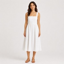 Reformation Tagliatelle White Linen Midi Dress Lace Trim Hook Eye Front Size 2