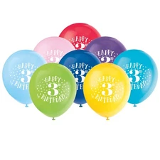 Assorted Color 3rd Birthday Latex Balloons, 8 Ct.