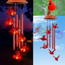 Cardinal Solar Wind Chimes for Outside, Solar Powered Chime Light, Cardinal W...