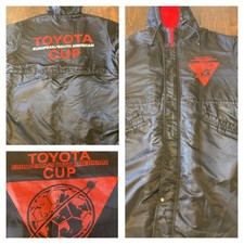 Vintage Toyota Cup Jacket Sherpa Lined Black Red Soccer Promo Nylon Coat 80s