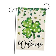 St Patricks Day Shamrock Garden Flag 12 18 Inch Double Sided, Small Burlap
