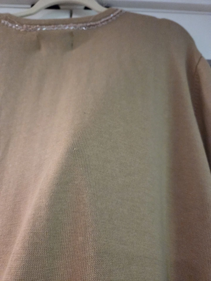 Bob Mackie Wearable Art Beaded Bow Cardigan Sz 3X Sweater Tan Coastal Grandma - Image 4 of 4