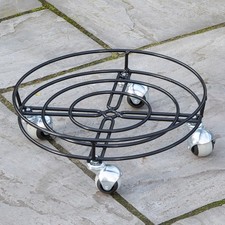 37cm Black Metal Heavy Duty Plant Pot Trolley on Castor Wheels