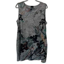 Inoaah Top Womens L Gray Abstract Sleeveless Pull On Made in USA Artsy Lagenlook