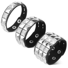 3 Pcs Punk Rock Studded Bracelet, PU Leather Goth Cuff Bracelet 80s Emo Spiked J