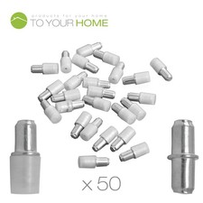 Image of Pack of 50 5mm Shelf Supports, Steel Plug in Pegs with Plastic Covers for Glass