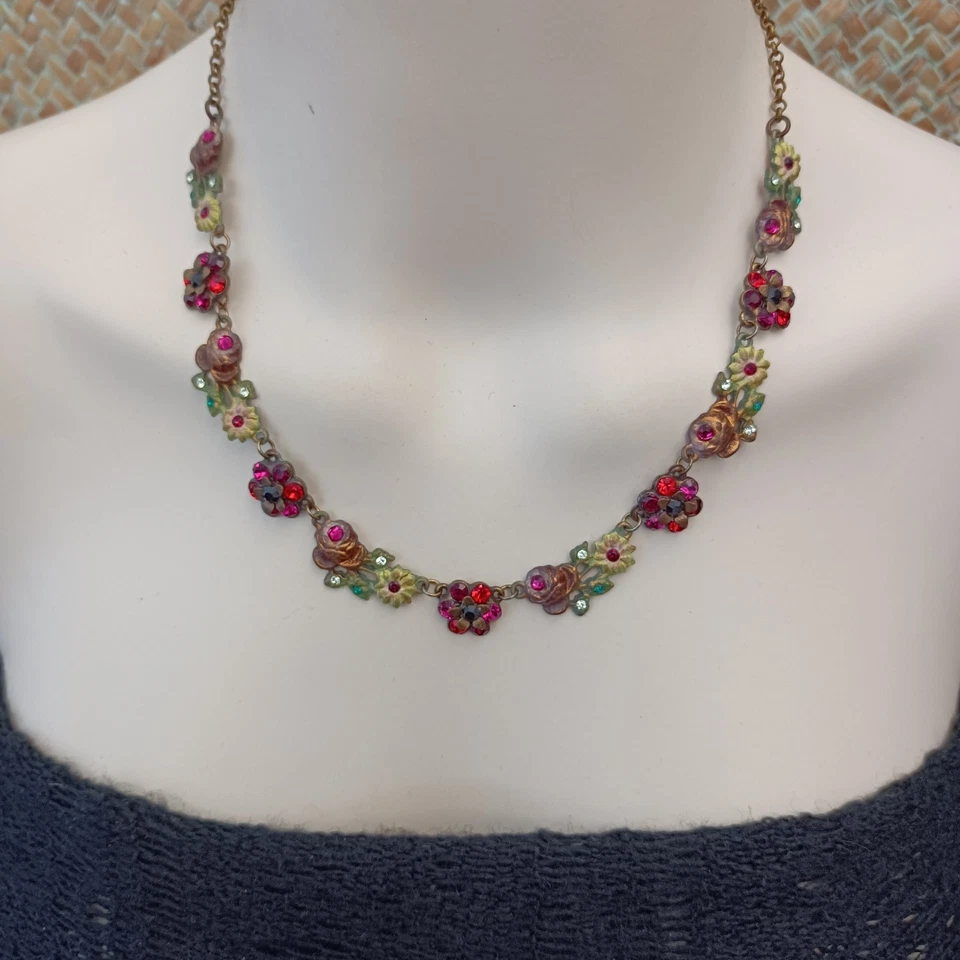 Collar Floral Michal Negrin Cristal Rojo Otoño Esmalte Fairycore Boho Romántico Foto 3 de 4