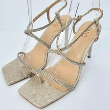 I.N.C Champagne Glitter Strappy Rhinestone Stiletto Heel Sandals Women's Size 8M