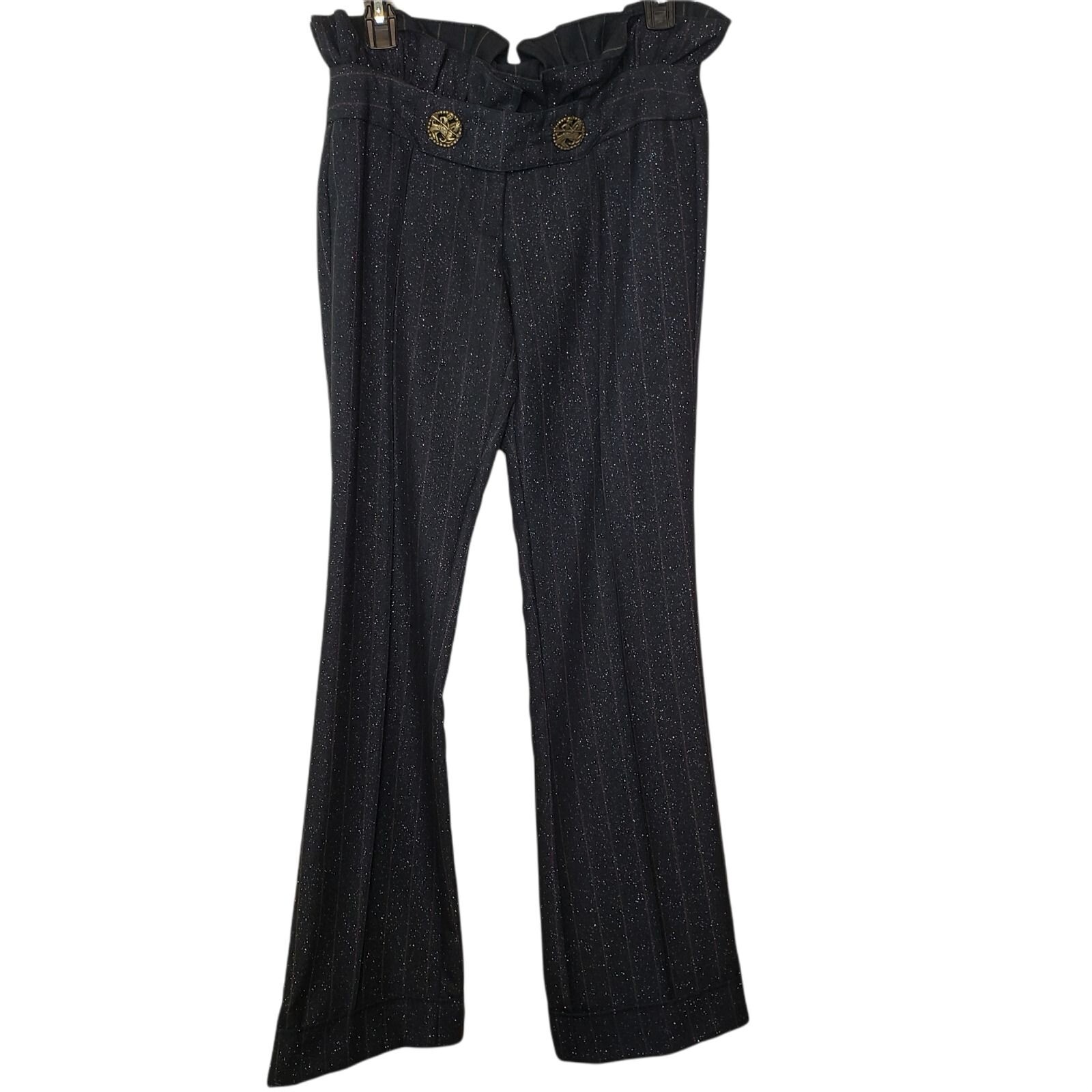 Joy Han Womens Black High Waisted Sparkle Paper Bag Pants Size M