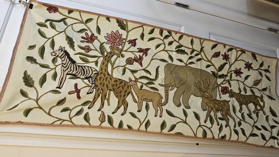 Lee Jofa Toile Crewel Animal Fabrics Pattern Savane Crewel with Grommets Sample - Image 3 of 4