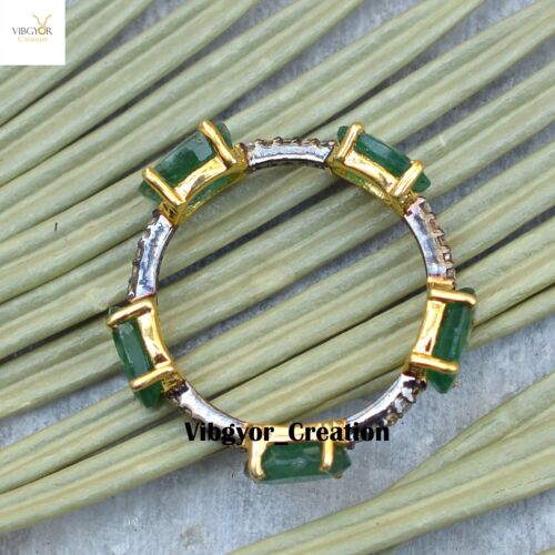 Pave Diamond Band Ring Emerald Gemstone Jewelry 925 Sterling Silver Unisex Gift - Picture 2 of 4