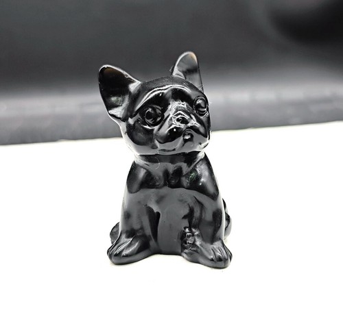 71g Cute Natural Obsidian Hand Carved French Bulldog Crystal Quartz Decoration - Picture 6 of 13