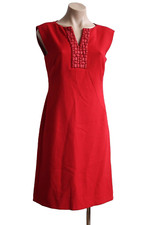 TAHARI Arthur S. Levine Dress Size 2 Red V neck Embellished Neckline