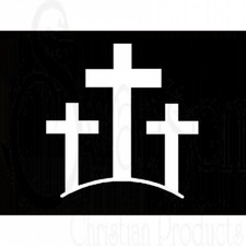 3 WHITE CROSSES sticker on aqua-vinyl car auto window motorcycle witness Jesus