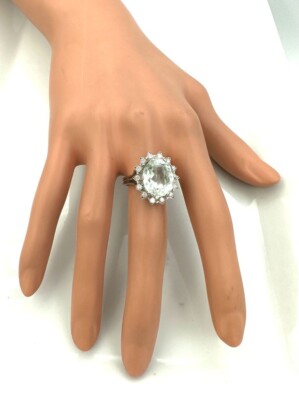 Bague En Or 18 Carats Style Marguerite Avec Aigue-marine Et Diamants - 8,58g - Taille 57