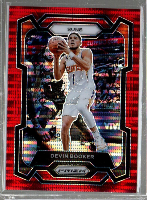 Carte Devin Booker Panini Prizm 2023 – Red Pulsar /299 – Suns #58, Quasi Neuve