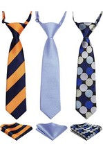 Enlision 3pcs Boys Pre-Tied Neckties  Pocket Square Set Neck Strap Tie for Kids