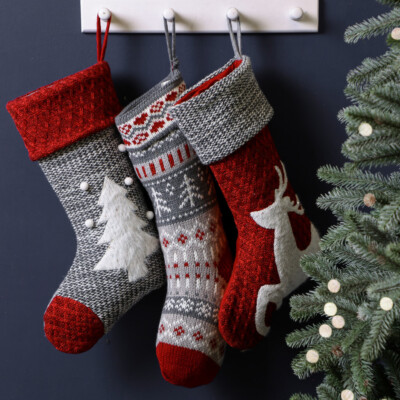 Large Knitted Fair Isle Christmas Stocking Hanging Festive Xmas ...