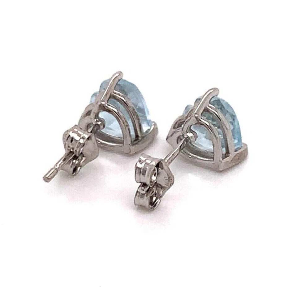 3.20 Carats Natural Aquamarine Gemstone Women Stud Earrings 14k White Gold j298 - Image 3 of 4