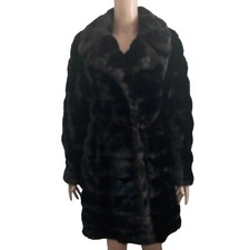 Vintage Tissavel For Pacer Faux Fur Coat Womens Small Medium Blk Brown Mob Wife