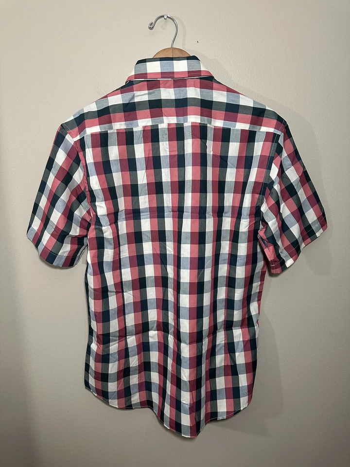 Paco Rabanne Slim Fit Shirt Short Sleeve Men Plaid Button Up Size 105 Large - Image 3 of 4