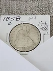 1858 O Seated Liberty Silver Half Dollar G+ Cleaned