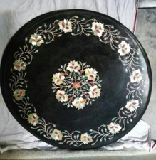 30'' Black Marble Table Top Coffee Center Inlay Mosaic Lapis Home Decor F130