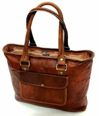 Damen Echtleder Tragetasche Handgefertigt Brown Schulter Shopper Reise Geldbörse - Bild 1 von 4