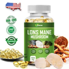 1000mg Mushroom Complex Supplement, Lons Mane, Reishi, Chaga, Immune Capsules