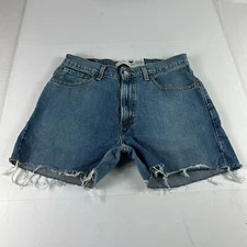 Y2K Levi's Jean Shorts Men's 33 505 Blue Cut Off Faded Cotton Denim Jorts Tag 34