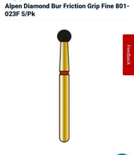 Coltene R801F023FG Alpen #801.023 FG Round Fine Grit Diamond Burs 5/Pk