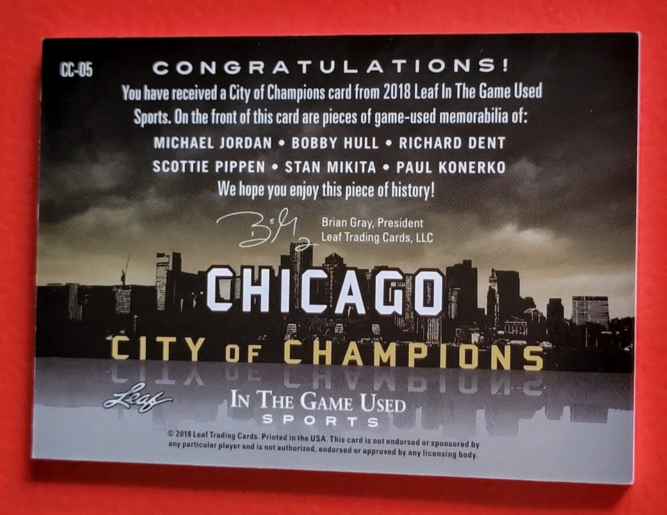 Michael Jordan GAME USED JERSEY CARD #d3/7 Scottie Pippen BOBBY HULL Dent BULLS - Image 3 of 3