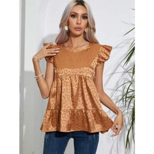 Full Size Ruffled Leopard Cap Sleeve Top