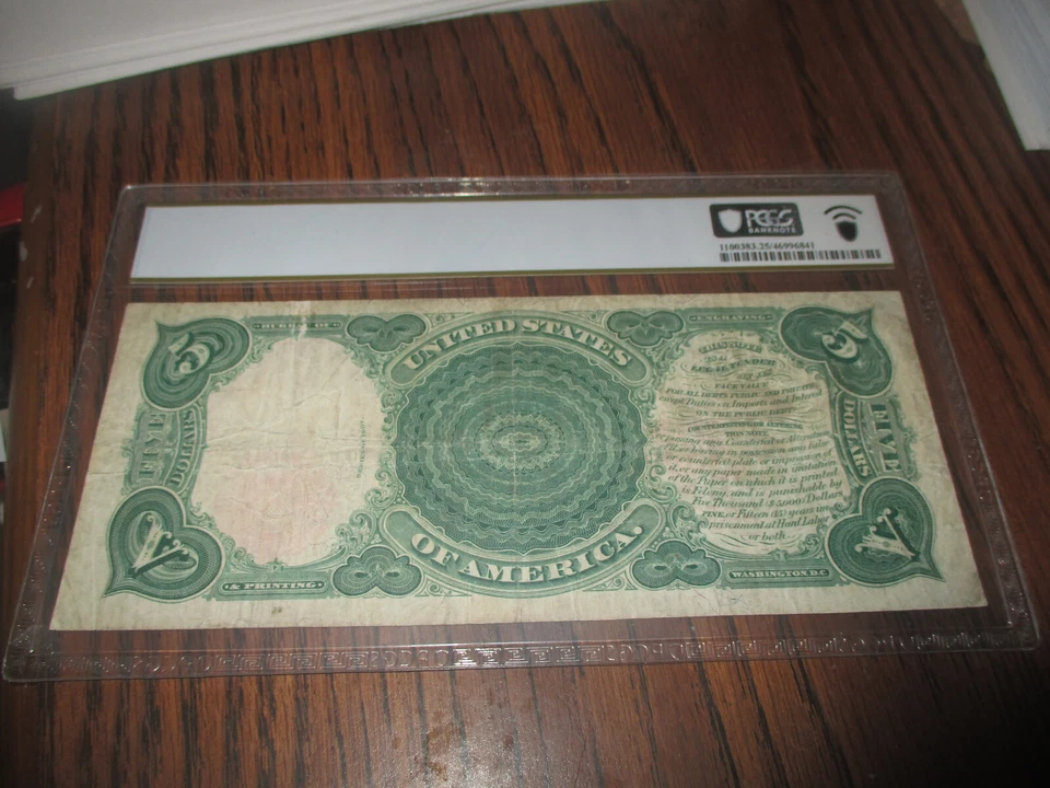 1907 $5 RED SEAL LEGAL TENDER "WOODCHOPPER"  GRADED PCGS 25 - Image 2 of 2