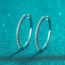Round Cut D/VVS1 Real Moissanite Big Huggie Hoop Earrings S925 Sterling Silver