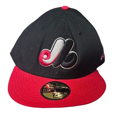 New Era Vintage 7 7/8 Men Cap Montreal Expos Cooperstown Black Orange Fitted Hat