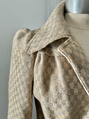 Vintage 70er Jahre James Galanos Champagner + Silber Karo Mantel mit Puffschultern - Bild 3 von 9