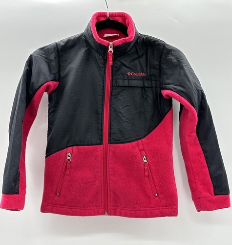 Columbia Jacket Youth Girls Small (8) Full Zip Long Sleeve Pockets Dk Pink/Blk - Picture 2 of 6