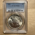 1922 Silver Peace Dollar PCGS MS61