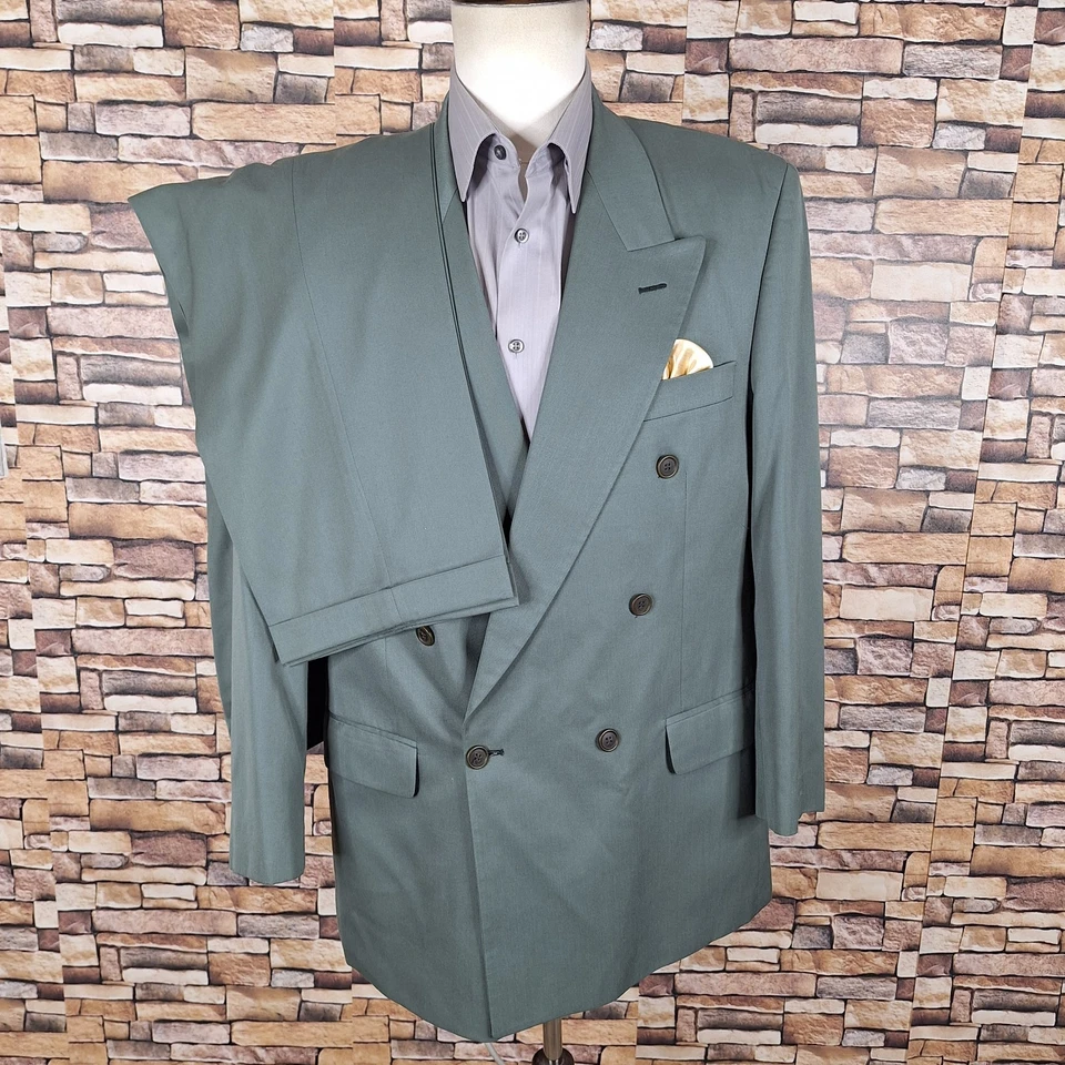Traje Alexandre 2 Piezas Hombre 42S 36X29 Oliva Doble Pecho Inglaterra Lana Foto 2 de 4
