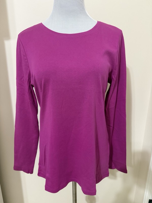NWT Women Size Large CHARTER CLUB Long-Sleeve Crew-Neck Pima Solid T-Shirt