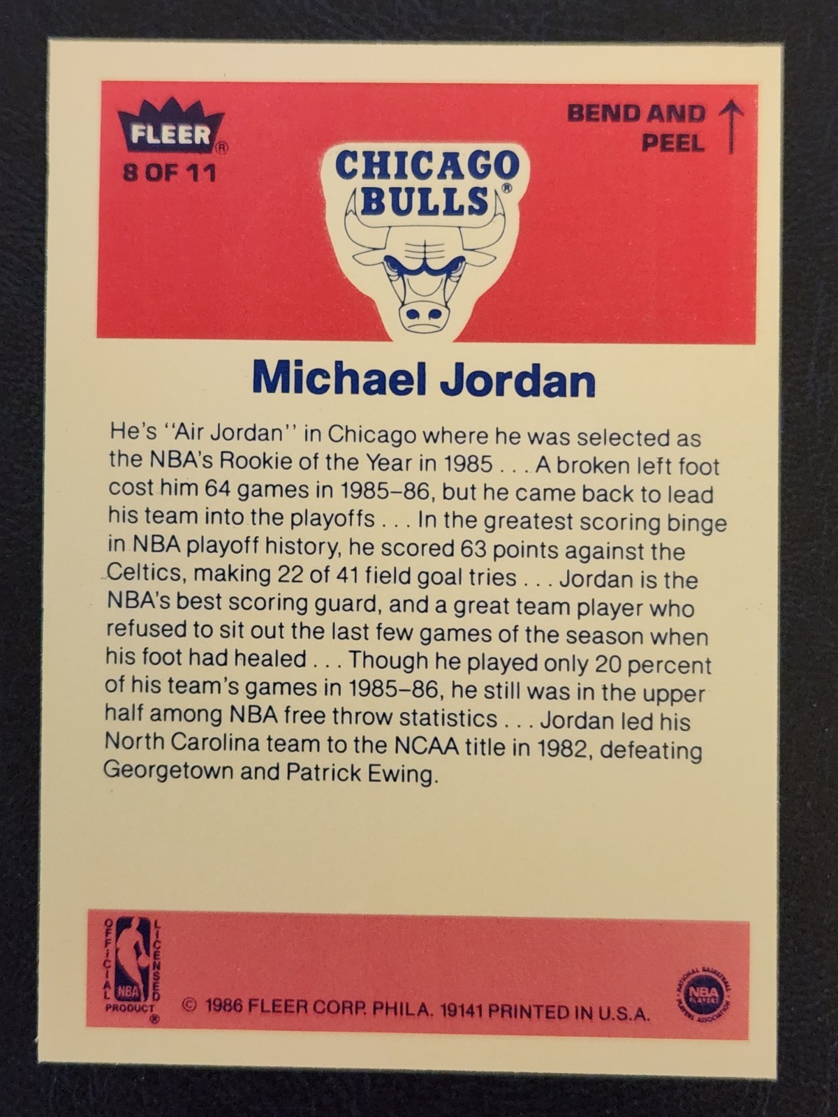 1986-87 Fleer Basketball Sticker #8 Michael Jordan * NM/MT * Set Break II +BONUS view 4