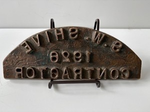 York County PA Solid Brass Concrete Marker S.W. Shive 1926 Contractor 10" Wide