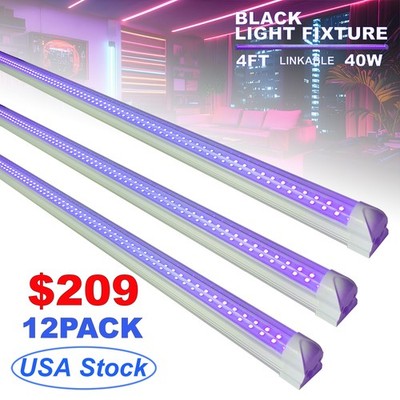 12/24 Pack Halloween Decoration 4Ft UV LED Black Light Bar T8 Linkable Fixture
