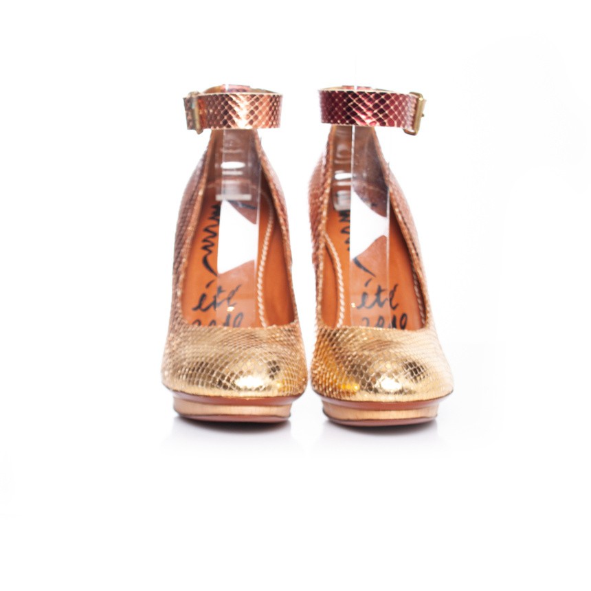 Lanvin Metallic Shiny Python Leather Ankle Strap … - image 7