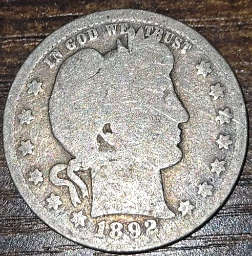 1892 O New Orleans US BARBER Liberty Head Quarter Coin 90% Silver .1808 Tr Oz