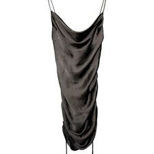ZARA Black Satin Mini Dress Women's XS Ruched Drawstring Strappy Bodycon NWT
