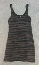 Free People Size Medium Black Brown Mini Tank Ruffle Dress Lined NWOT