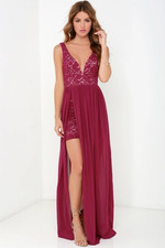Lulus Make Way for Wonderful Berry Red Lace Maxi Dress Size S Prom Homecoming
